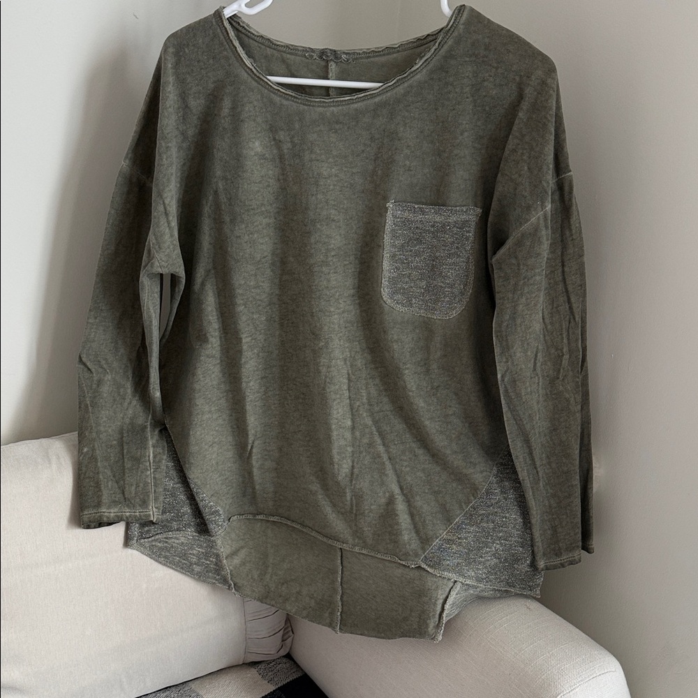 Olive Green Cotton Blouse with Pocket – Made in Italy – Size XL